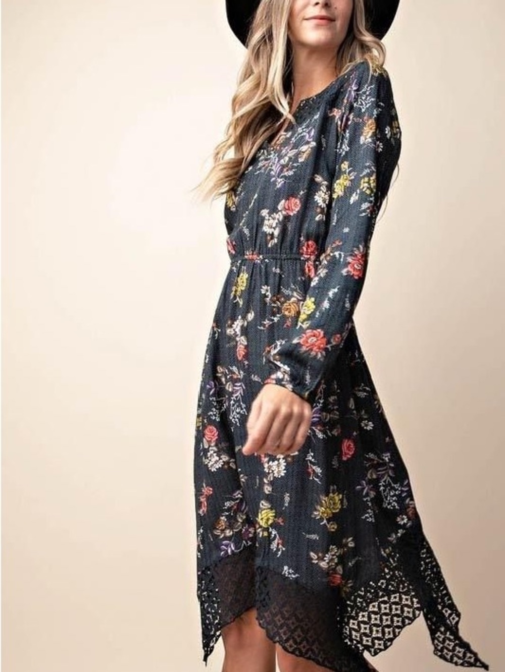 Kori Floral Long-Sleeve Midi Dress